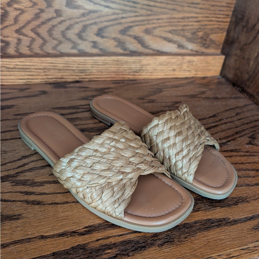 Nine West Tan Woven Slide Sandals